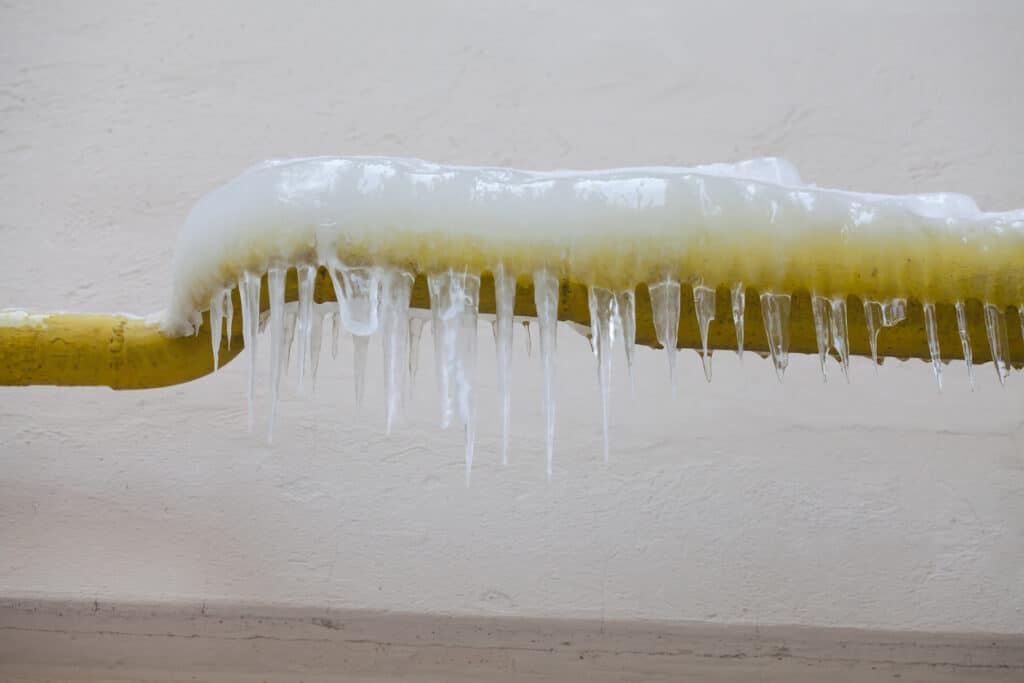 Icicles hanging from a frozen water jets